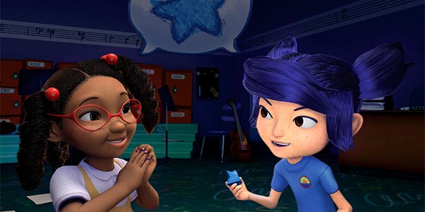 Still image from animated short with two young girls